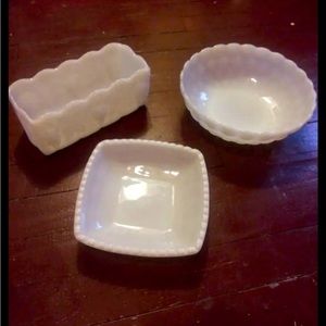 Vintage Milk Rectangular Planter Vase and Square Dish.
